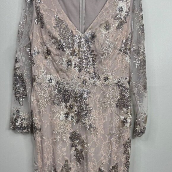 MAC DUGGAL 67539 Taupe Embellished V-Neck Illusion Long Sleeve Gown 6 NWT $698 - Picture 6 of 8